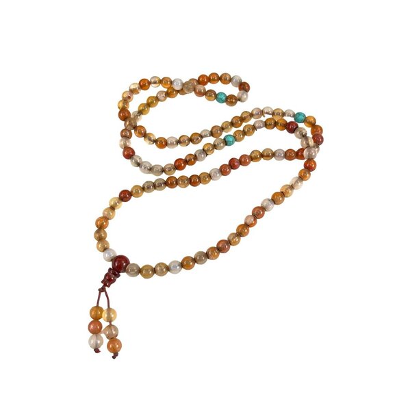 Handcrafted Agate & Faux Turquoise Beaded Mala Necklace - Yoga Meditation Prayer - Picture 9 of 9